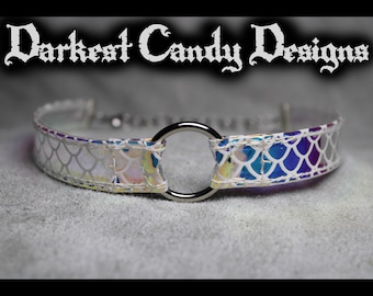 Sirena Mermaid Scale Vinyl O-ring Choker, 3 Different Colors, Glitter Holographic creepy cute rave edgy fantasy aqua fish rainbow colorful