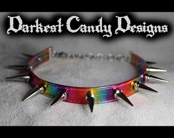 COLORED SPIKE CHOKER red/ black white/ rainbow punk unicorn collar necklace 6I COLORED SPIKE CHOKER red/ black white/ rainbow punk unicorn collar necklace 6I