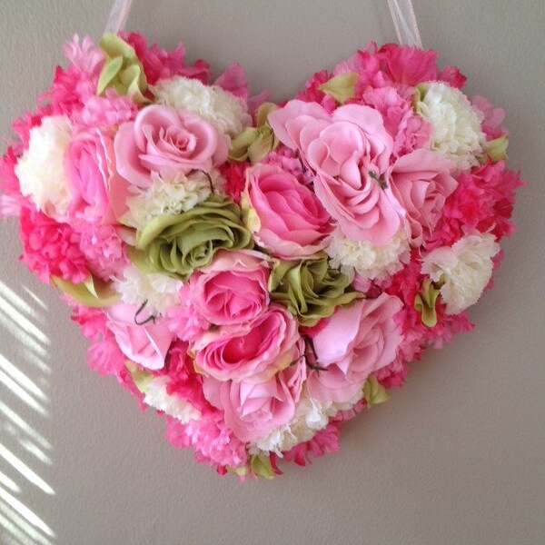 Shabby Chic Heart Wreath, Valentines Day heart shaped wreath/valentines day decoration For front door or entry way or any wall, small