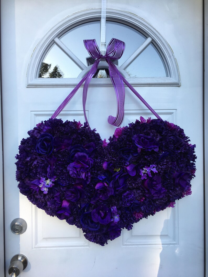 Valentines day wreath Deep purple heart wreath Heart shaped | Etsy