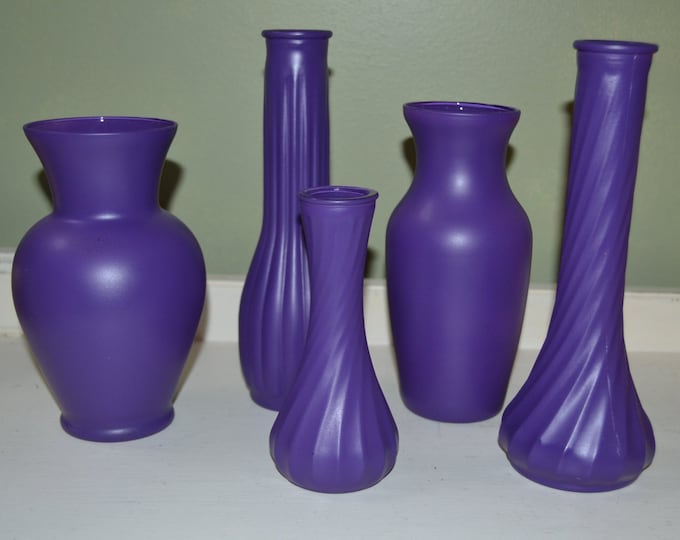 Five Purple Glass Vases Home or Wedding Decor Etsy