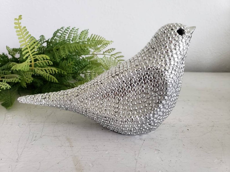 Silver Bird Figurines Pair of Silver Studded Birds Home Etsy
