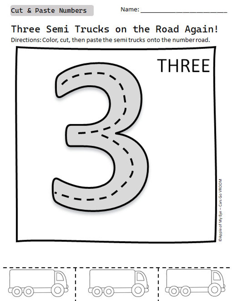 Vehicle Cut and Paste Numbers 110 Cars Go VROOM Learning Resource for