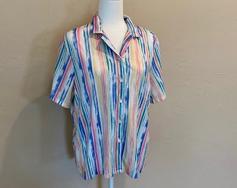 Vintage 1990s Colorful Pastel Button Up Shirt Bon Worth Size Medium