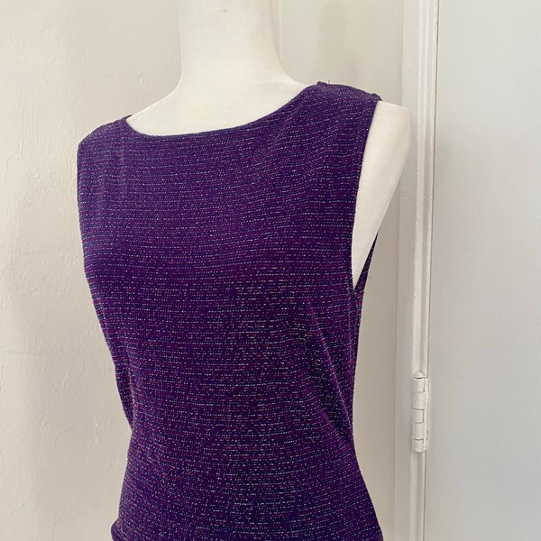 Vintage 90s Sparkly Colorful Purple jr-s.com Cyber Generation Sleeveless Stretchy Top Women's Size Junior Large