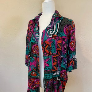 Vintage 1980s Abstracto Colorido Unisex Botones Camisa de manga corta Sausalito Tamaño Pequeño