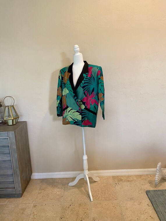 Vintage 1980s Silk Tropical Blazer First Lady Vil… - image 1