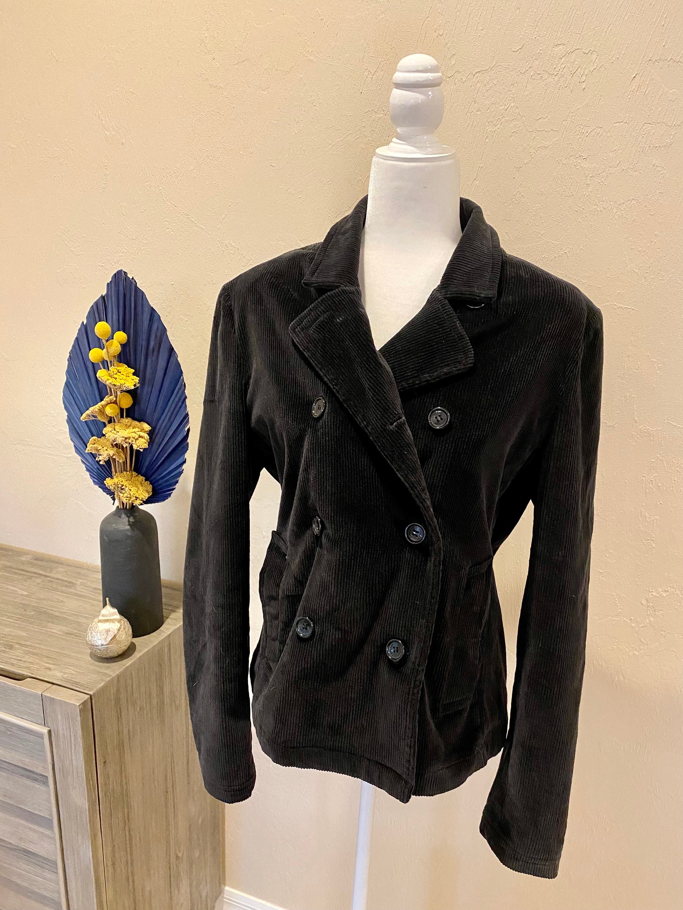 Vintage 1990s Calvin Klein Corduroy Black Lined Button up Jacket 