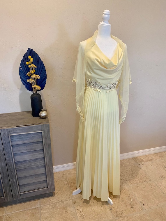 Vintage 1970s Formal Dress and Shawl with Delicat… - image 1