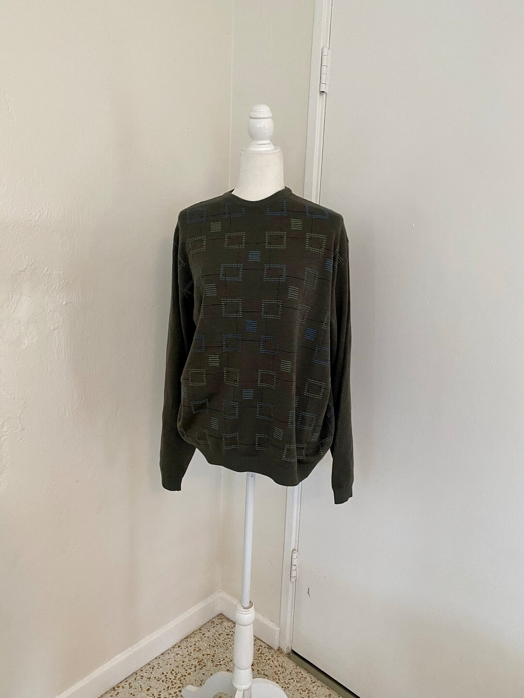 St.Croix SHOP All-over print acrylic knit cardigan made in USA, men's size M /eaa507019