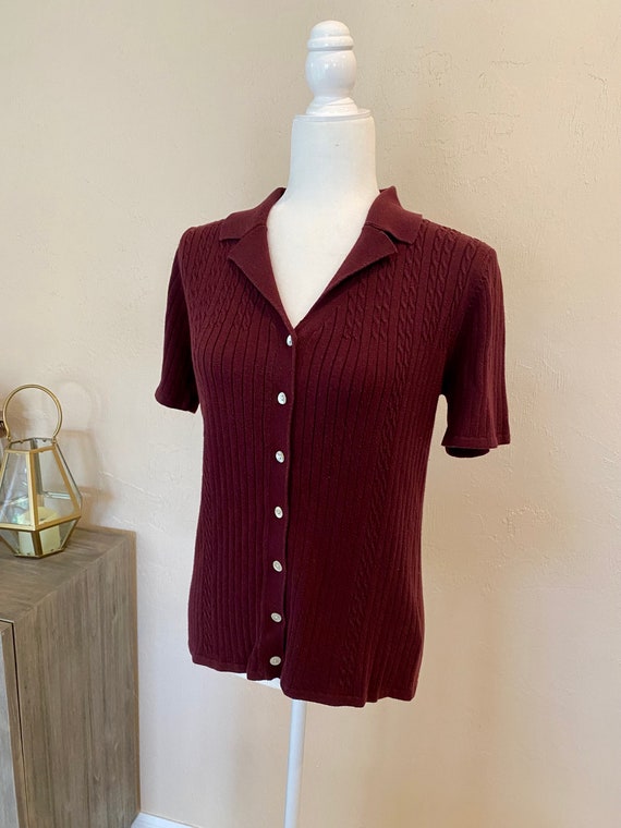 Vintage 90s Button Up Collared Sweater Shirt Wort… - image 1