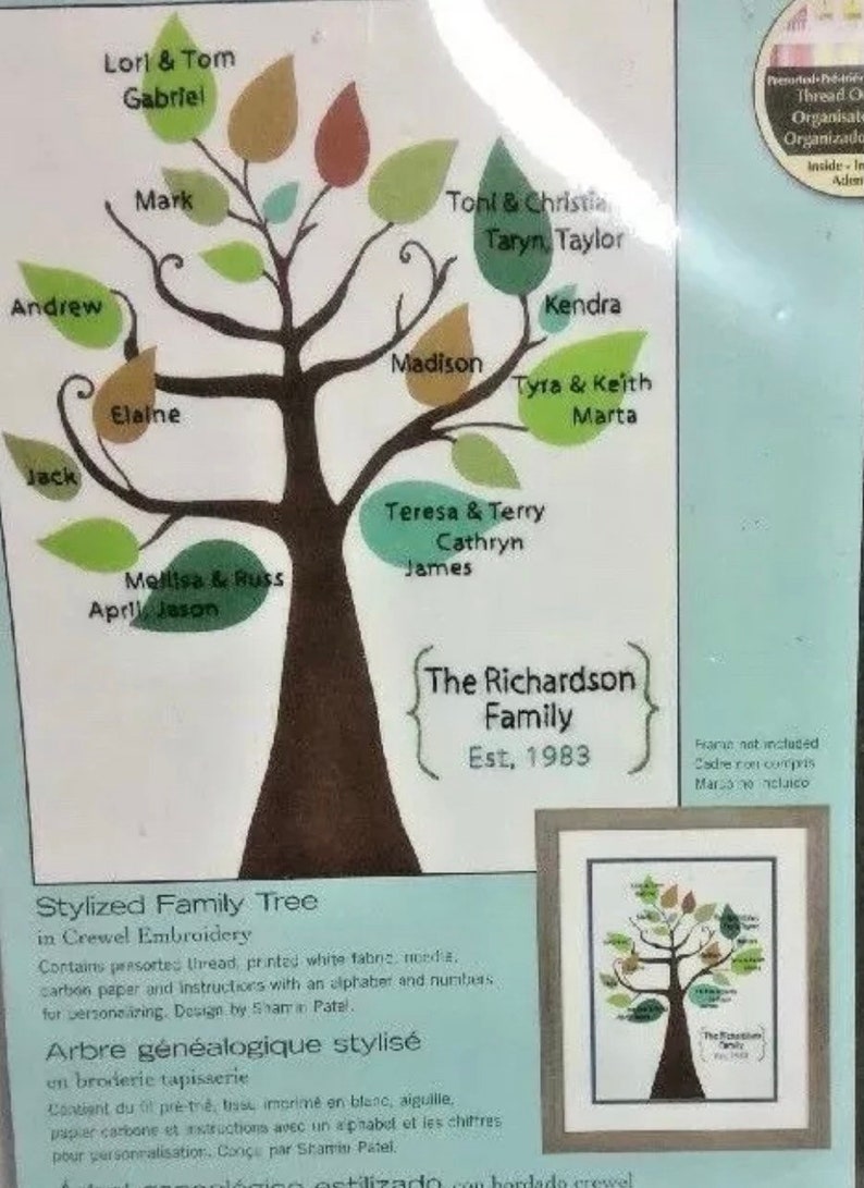 Family Tree History Crewel Embroidery Kit Stylized 9X12 Needlecraft ...