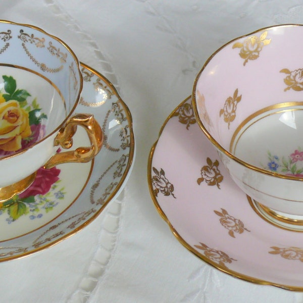 RESERVED Miss Hobnob Invites a Friend - 2 Pastel China Cups and Saucers