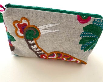 Embroidered Bird Stand Up Zip Pouch