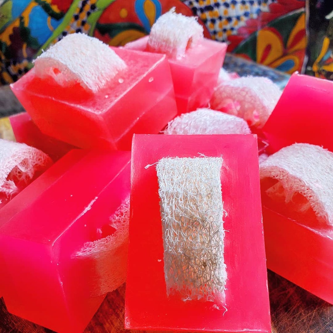 Loofah Soap Bar Exfoliating Soap Natural Loofah Soap Pink Etsy