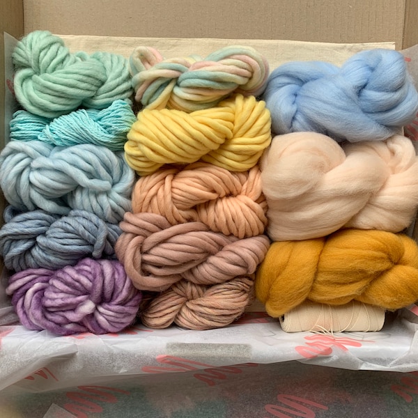 Pastel Yarn and fibre pack for weaving