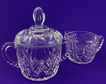 Vintage Sugar Bowl with Two Handles and Lid AND matching Creamer - Clear Pressed Glass - Excellent Condition - Beautiful, Useful, Sugar Dish