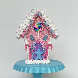 Gingerbread House, Pink Gingerbread House, Pastel Christmas Decorations, Christmas Village House, Candyland Decorations