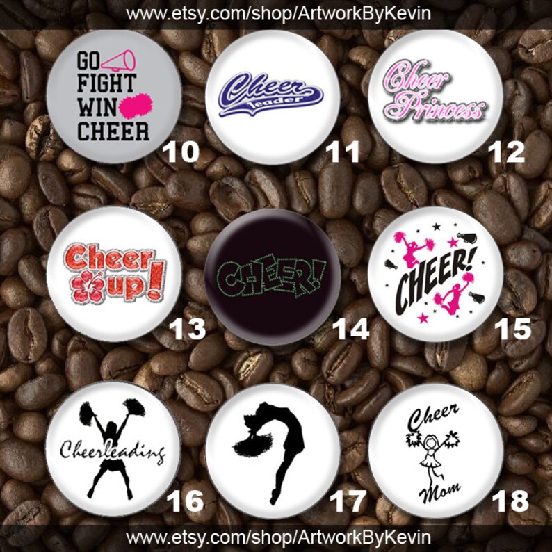 25 Cheerleading Cheer Spirit Pin Back or Metal Pendant Toppers or ...