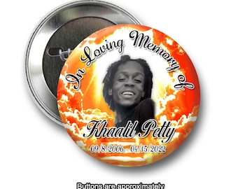 In loving Memory of Rest In Peace 2 inch Pin back Orange Buttons