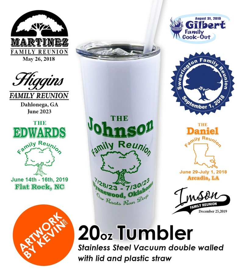 20 oz Family Reunion Tumbler with clear sliding Lid and clear straw Gift or Party Favor As Seen On Twitter, Instagram and Pinterest. image 1