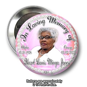 In loving Memory of Rest In Peace 2 inch Pin back Pink Buttons