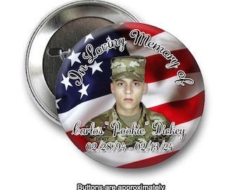 In loving Memory of Rest In Peace 2 inch Pin back Button Army Navy Marines Air forces Military