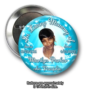 In loving Memory of Rest In Peace 2 inch Pin back Turquoise Buttons