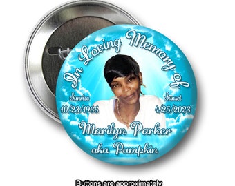 In loving Memory of Rest In Peace 2 inch Pin back Turquoise Buttons