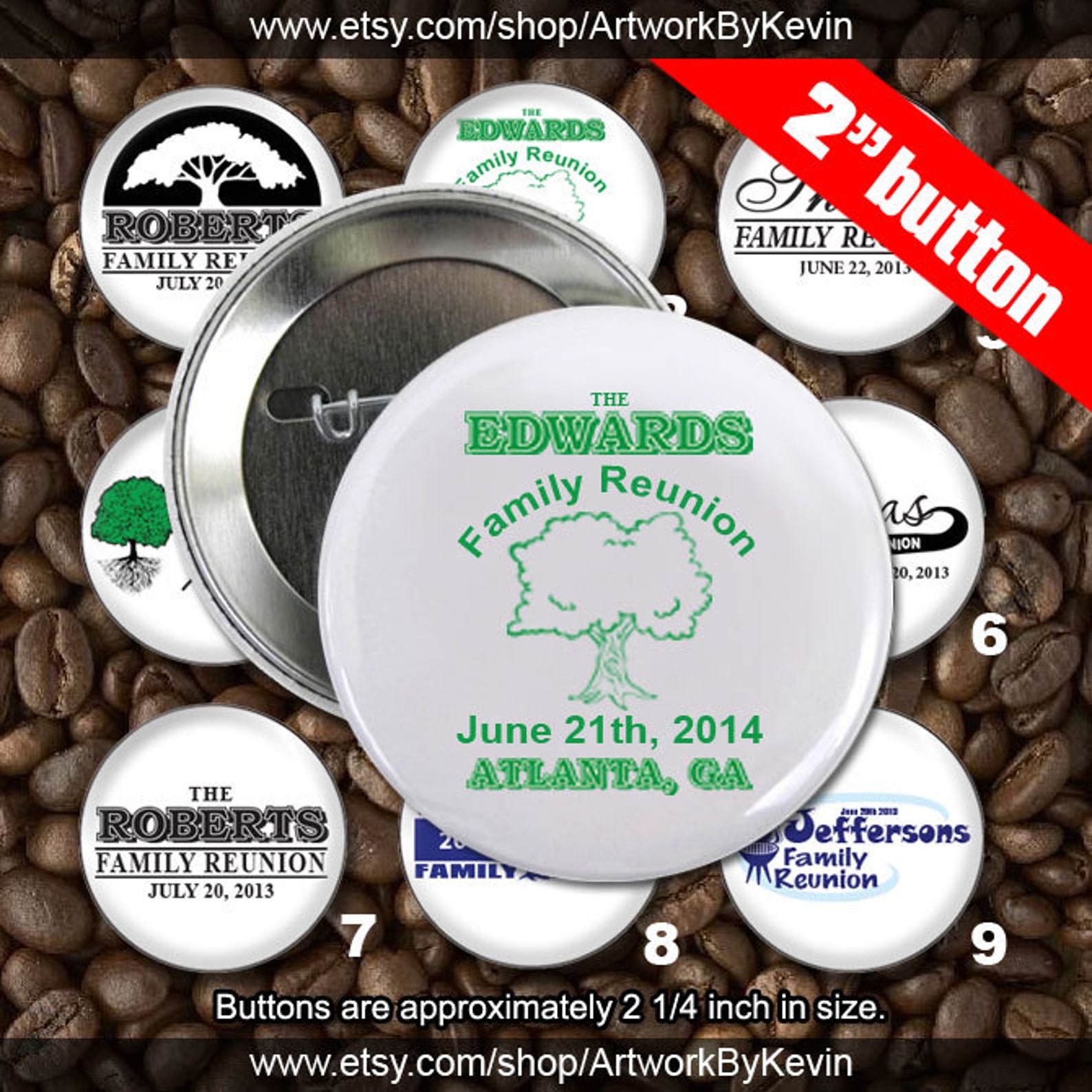40 Family Reunion Personalized Custom 2 inch Pin Back Button Set  Wholesale Pricing