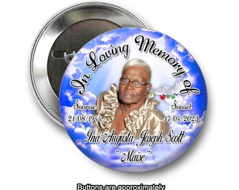 In loving Memory of Rest In Peace 2 inch Pin back Blue Buttons