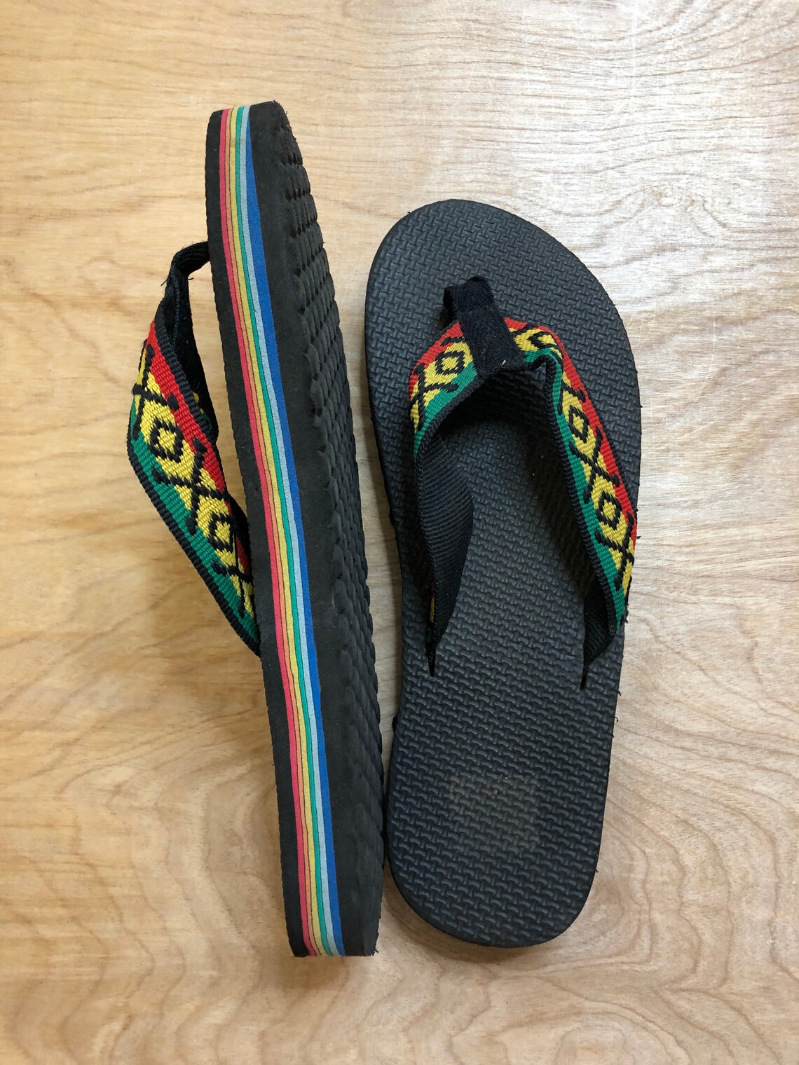rainbow flip flops thick strap