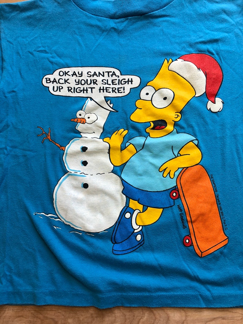 Vintage Bart Simpson Tshirt 1990 90s Christmas The Simpsons Tv Television Cartoon Tee Size Boys Medium 1214