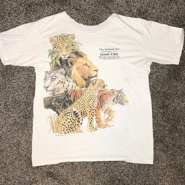 Vintage Great Cats Tshirt 1989 80s Lion Tiger Leopard Shirt Washing D.C National Zoo Cheetah Animal Harlequin NG 89 Cat Tee XLarge