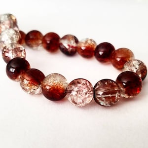Brown and Clear Glass Crackle Beads, Round Beads, 8mm, Mahogany Colored Crackle Beads, Glass Crackle, Two Tone Crackle Brads