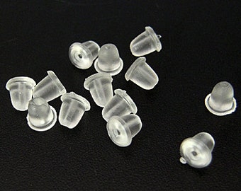 100 Earring Nuts, backings, Soft Plastic Earring Backs for Post or Hook earrings, Clear Backing