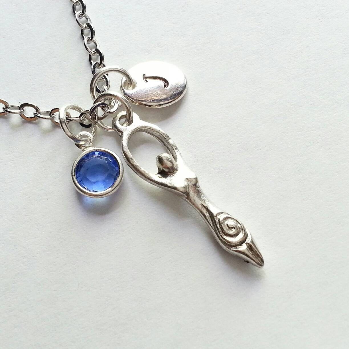 Personalized Silver Goddess Necklace Handstamped Initial Etsy