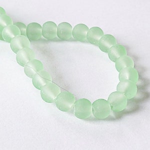 Frosted Glass Beads, Spring Green, 8mm Frosted Glass, Sea Glass Finish, Round Beads, Jewelry and Beading Supplies, Combined shipping