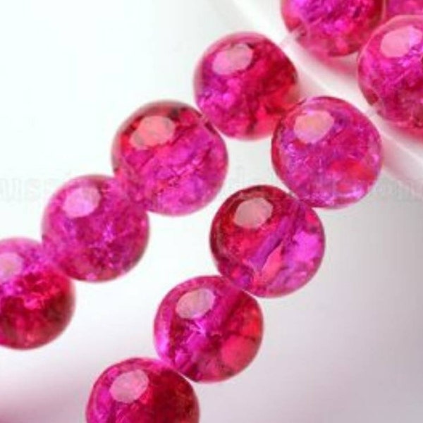 Red and Bright Pink Crackle Glass Beads, 6mm Round, Two Tone Crackle Beads, Crackle Glass, Bright Beads, Festive Beads, Colorful Beads