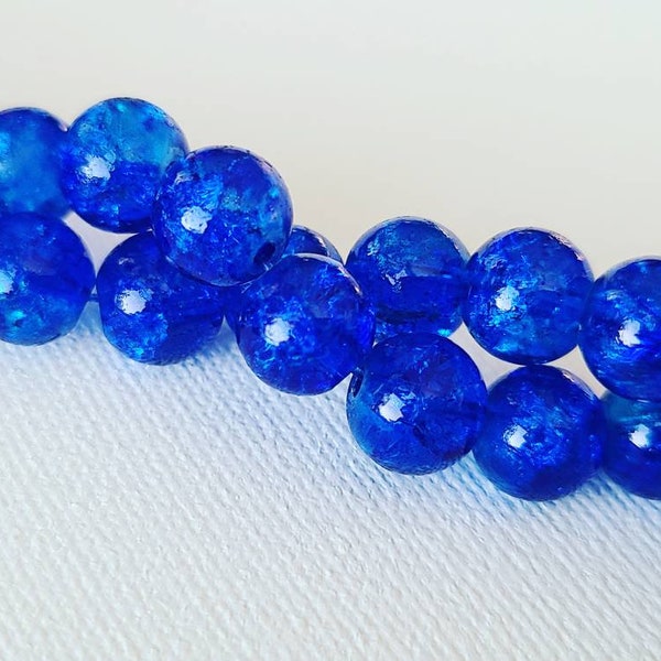 Crackle Glass Beads,  Dodger Blue, 8mm Round, Blue Beads, Sparkle beads, Bright Blue Crackle Beads, Combined Shipping