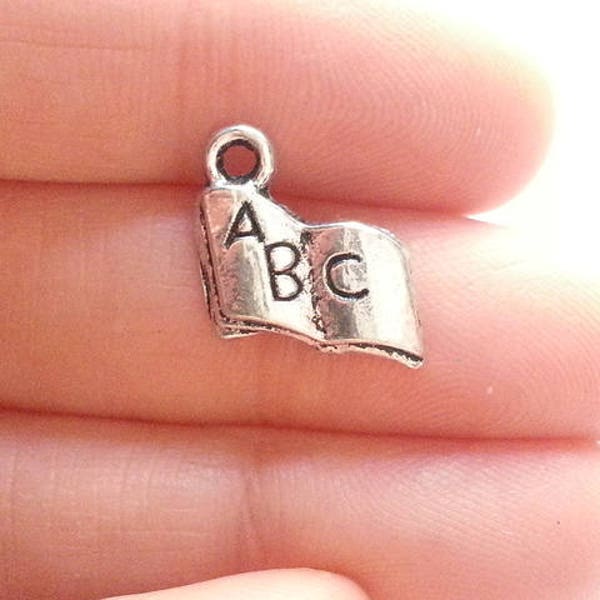 10, 20, or 50 Book Charms,  Wholesale Charms, Teacher Charms, Silver Book, ABC's, Library Charms, Librarian, Jewelry Supplies