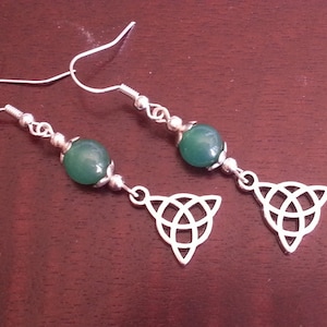 Natural Aventurine Triquetra Celtic Knot Earrings, Trinity Earrings, Irish Earrings, Prosperity Earrings