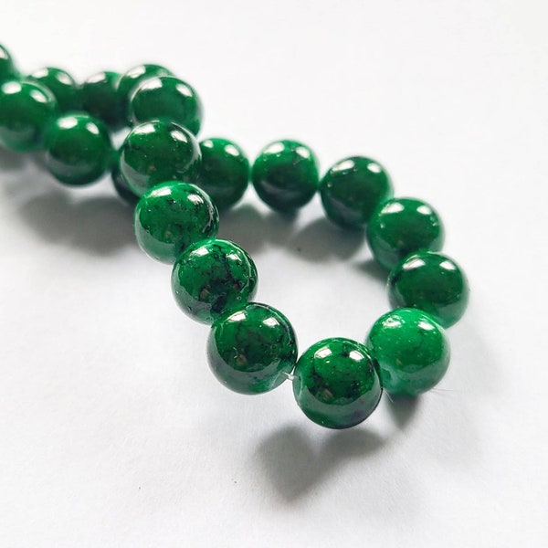 50 or 100 Beads per Pack, 8mm Glass Beads, Dark Green and Black Mottled Finish Beads, Painted Beads, Marble Finish Beads, Opaque Beads