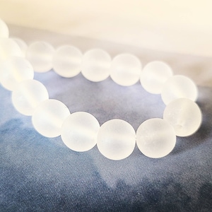 Glass Beads, White Frosted Beads,  8mm Glass, Sea Glass Finish, Round Beads, White Glass Beads, Frosted Round Beads, Combined Shipping