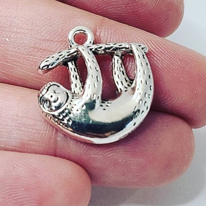 Antique Silver Sloth Charms, Double Sided, 21x19mm, Hanging Sloth Pendant, Combined Shipping