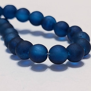 Frosted Glass Beads, 8mm, Sea Glass Finish, Marine Blue, Peacock Blue, Dark Teal Blue, Round Glass Beads, Beautiful Ocean Tone