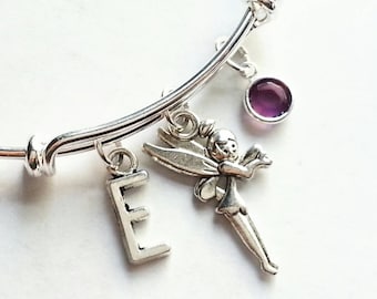 Pulsera personalizada de hadas de polvo Pixie, brazalete plateado ajustable inicial y Swarovski, personalizar