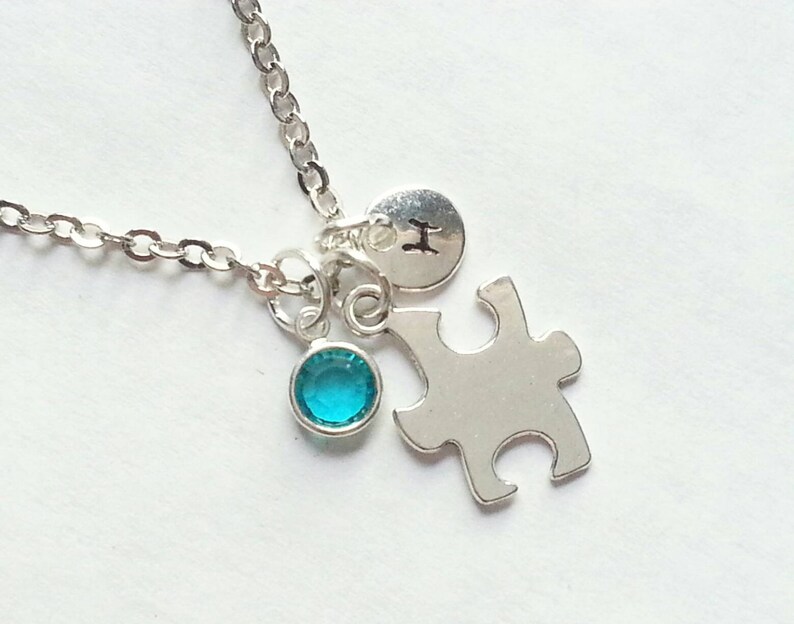 Monogrammed Personalized Autism Awareness Necklace, Silver Puzzle Piece ...