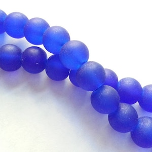 Royal Blue Frosted Beads, 8mm Beads,  Frosted Glass Beads, Sea Glass Beads, Round Glass Beads