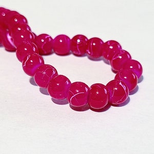Glass Beads, Bright Pink Drawbench Beads with Light Pink Drizzle, 6mm Beads, Opaque Painted Glass Beads, Hot Pink Beads, Bulk Beads